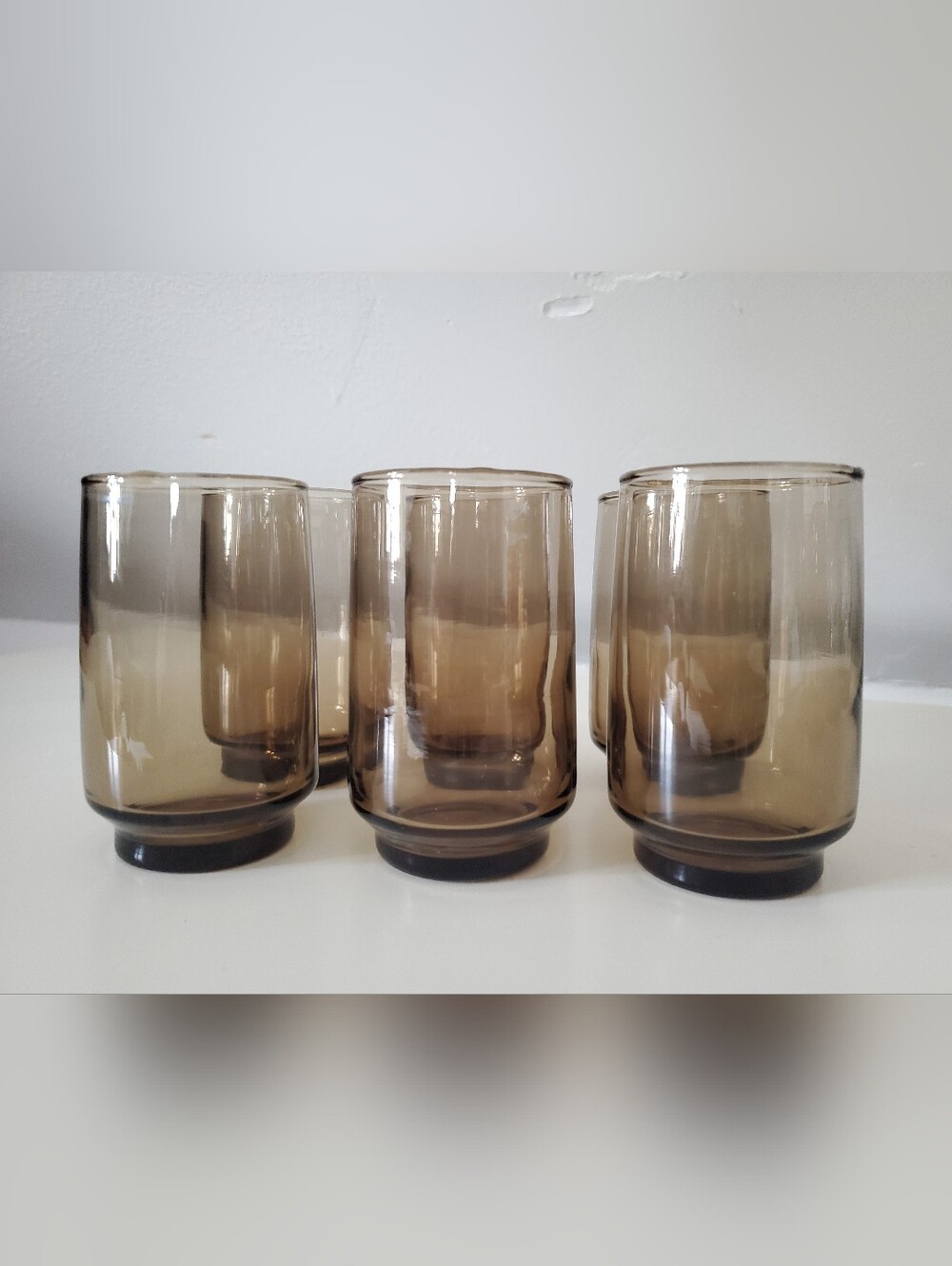 Vintage Dominion Glass Tawny Brown Juice Glasses Small Smoke Glass Tumblers